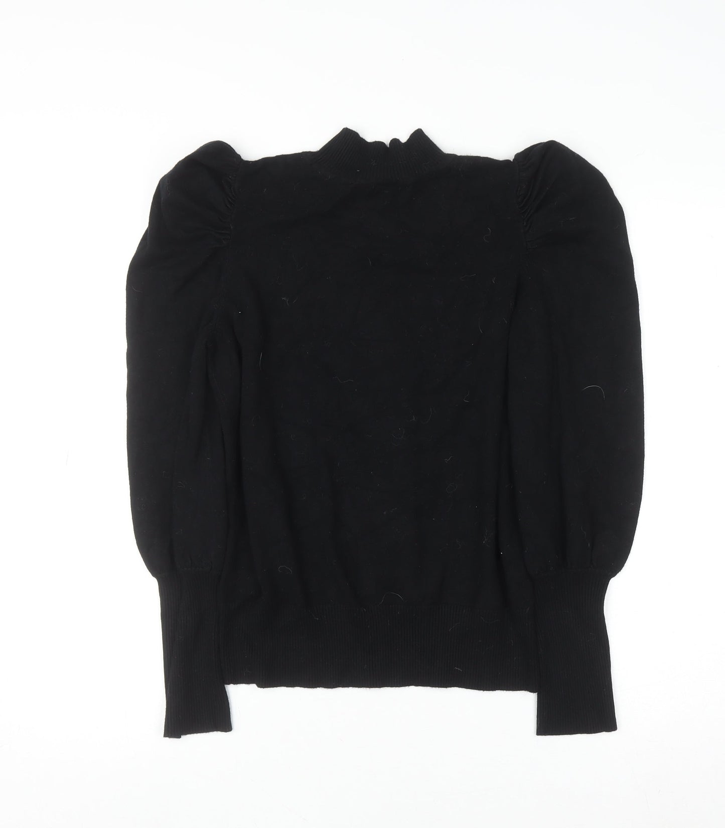 F&F Women’s Black Knit Puff Sleeve Long Sleeve Blouse UK 12