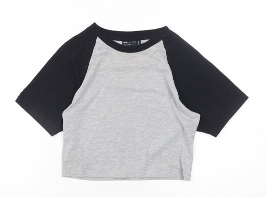 ASOS DESIGN Women’s Grey Black Cropped Raglan T-Shirt UK 10
