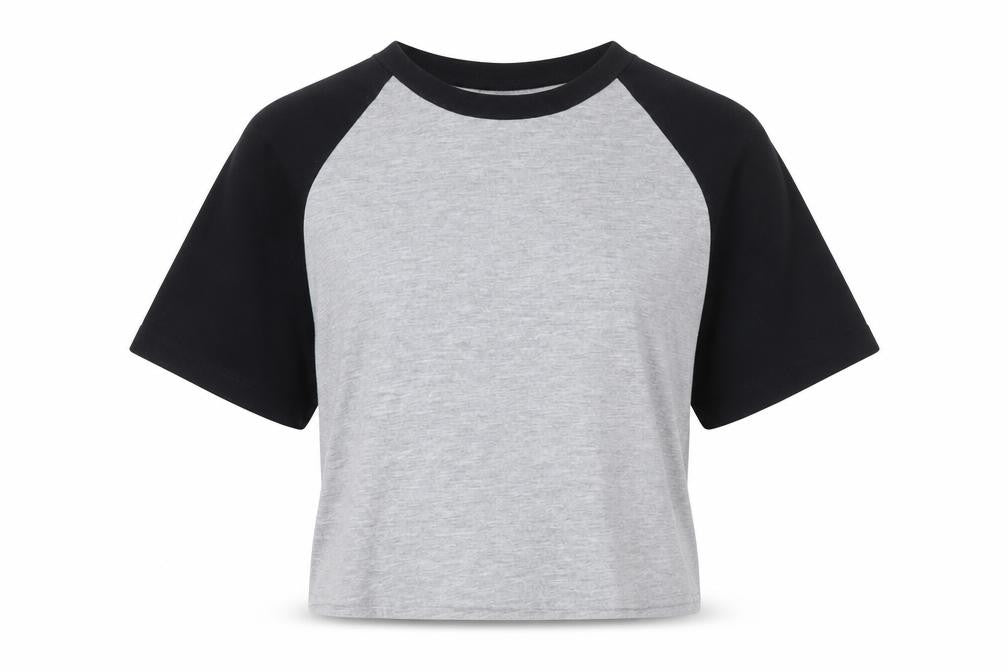ASOS DESIGN Women’s Grey Black Cropped Raglan T-Shirt UK 10
