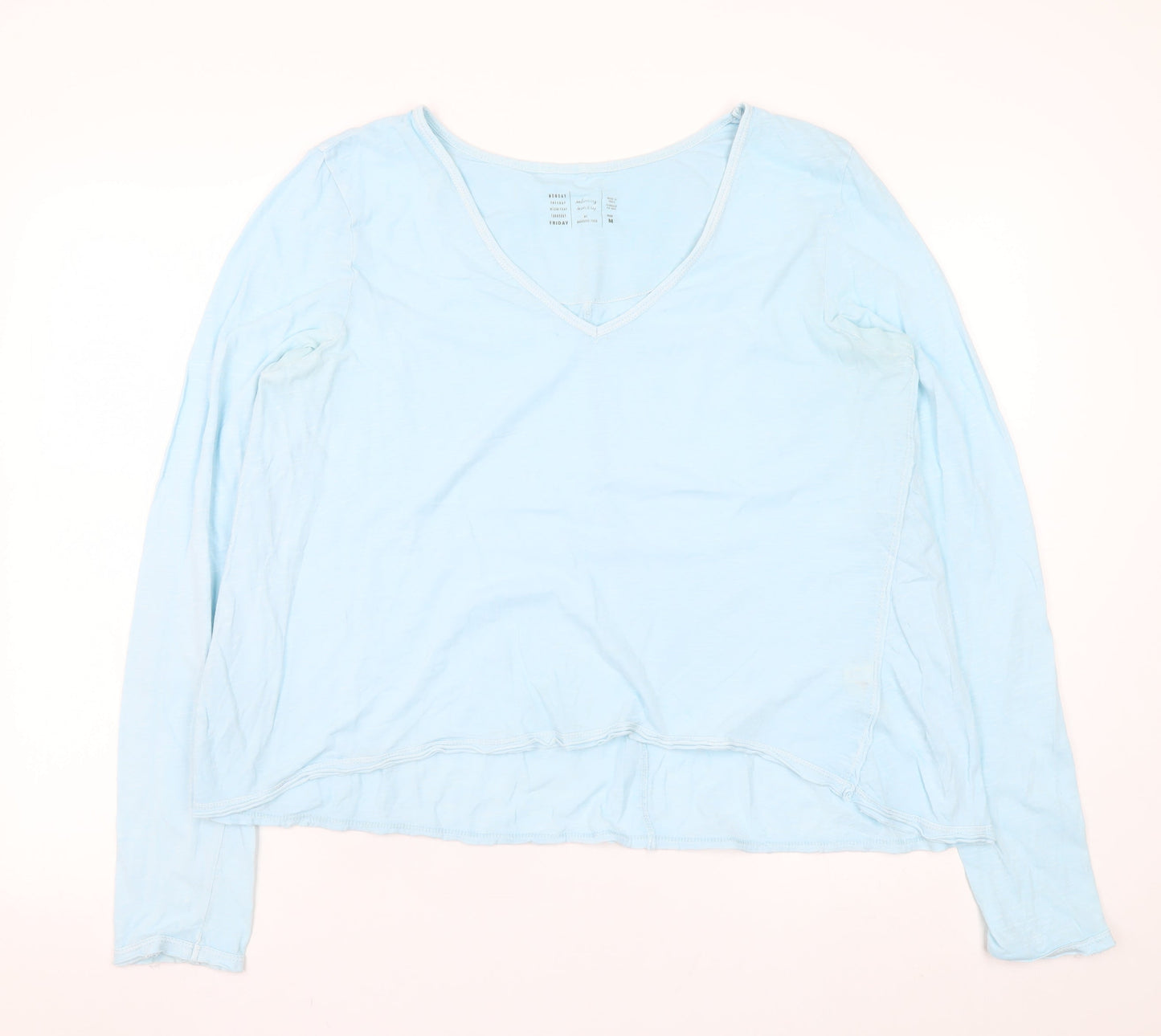 Anthropologie Women Blue Cotton Long Sleeve V-Neck T-Shirt Size M