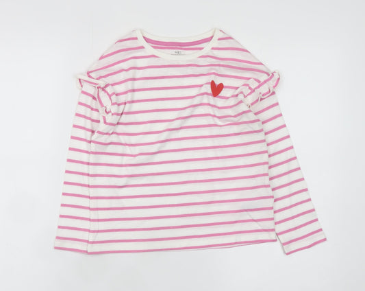Marks and Spencer Girls Pink Stripe Long Sleeve Ruffle T-Shirt 6-7 Years
