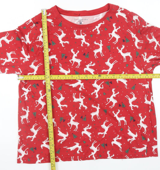 Primark Women Red Christmas Reindeer Long Sleeve Pyjama Top Size 12-14