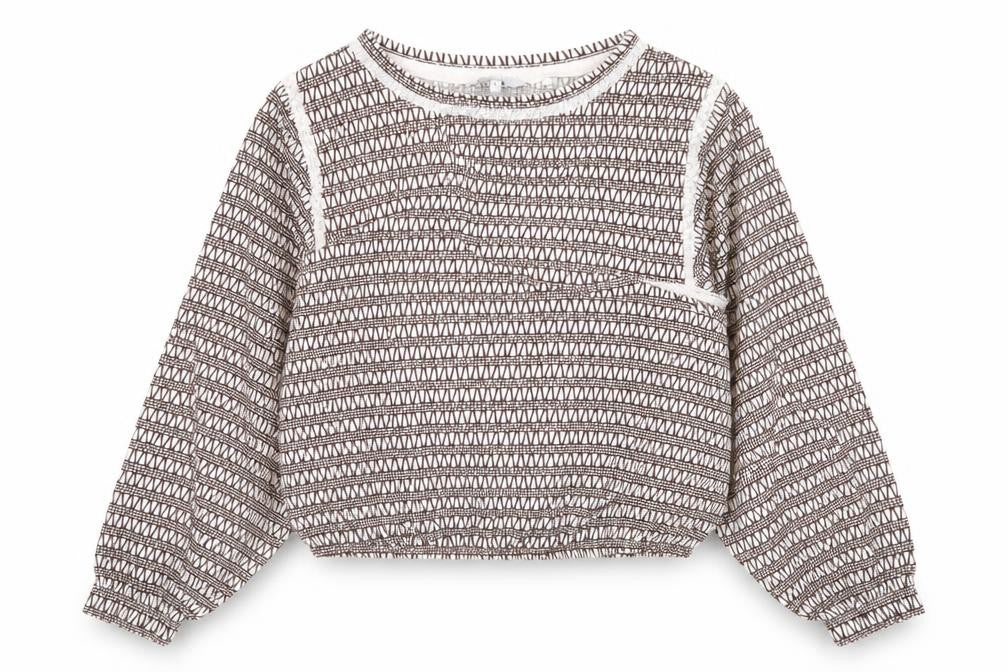 Next Women’s Brown Geometric Cotton Cropped Blouse Size 8