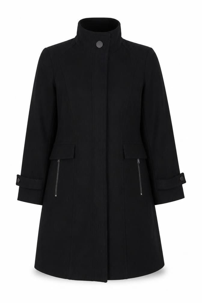 Finesse Women's Black Size 16 Mid-Length Overcoat