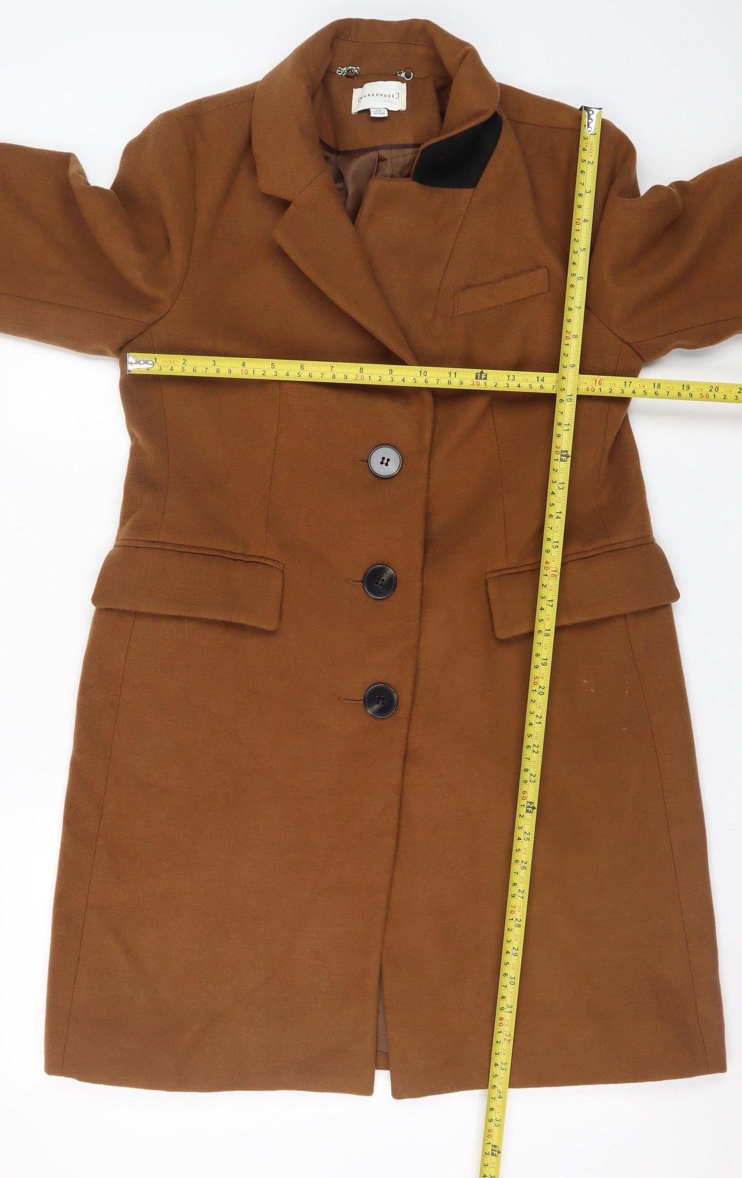 Warehouse Women’s Brown Mid-Length Overcoat Size 12