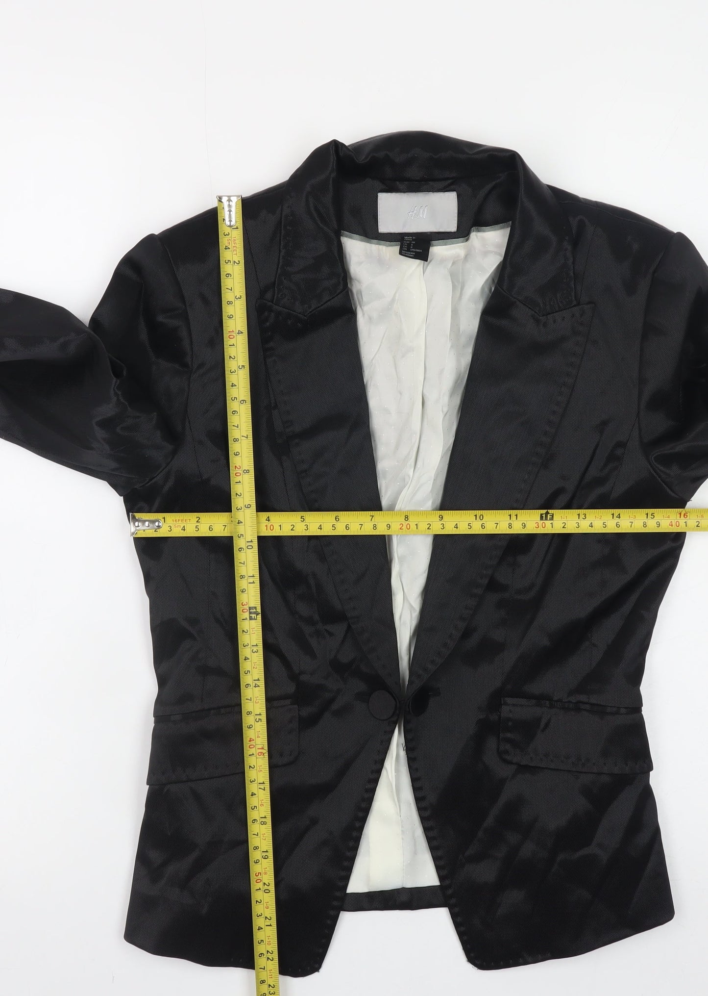 H&M Women's Black Satin Slim Fit Blazer Jacket Size 10