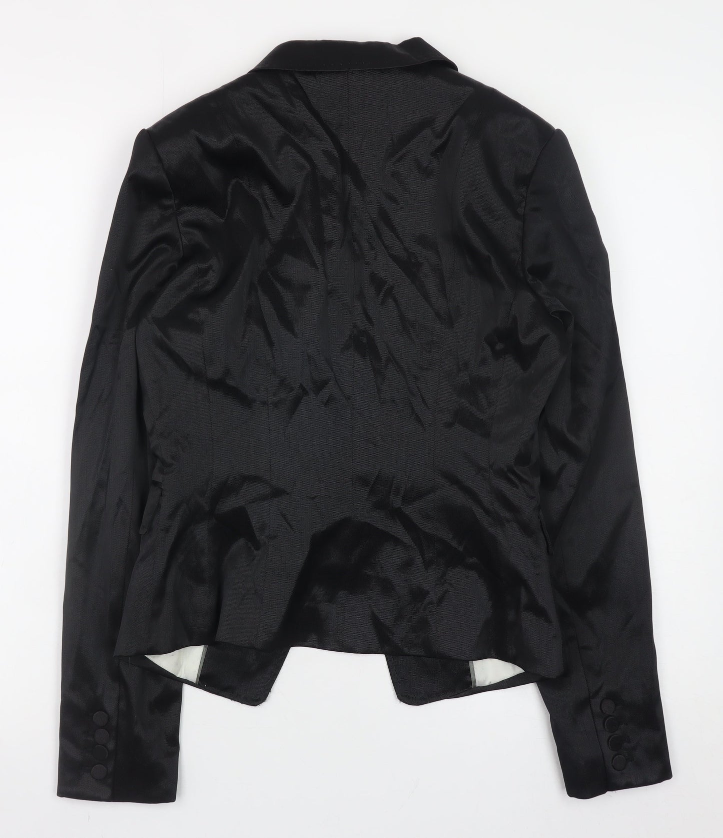 H&M Women's Black Satin Slim Fit Blazer Jacket Size 10