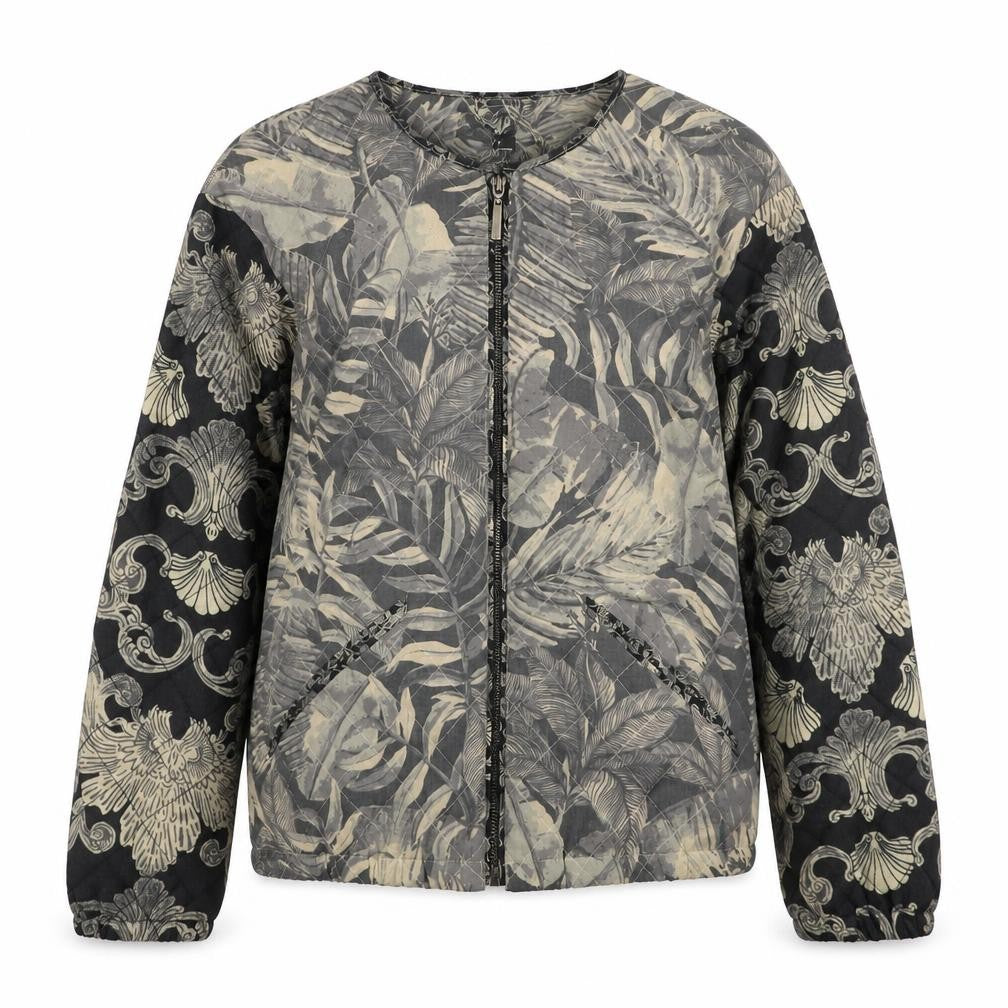 H&M Womens Grey Floral Quilted Bomber Jacket Size 6