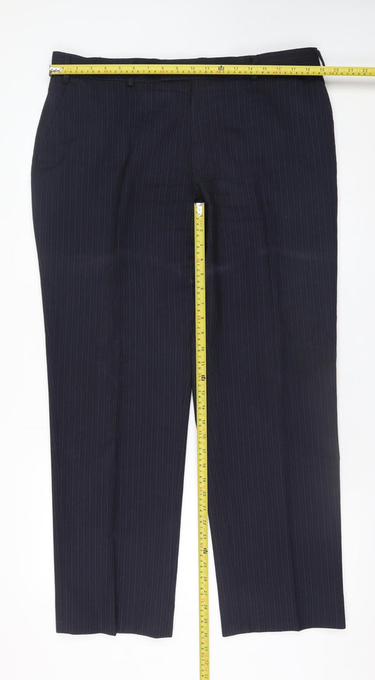 Jaeger Men's Navy Pinstripe Wool Dress Trousers 38S Regular Fit