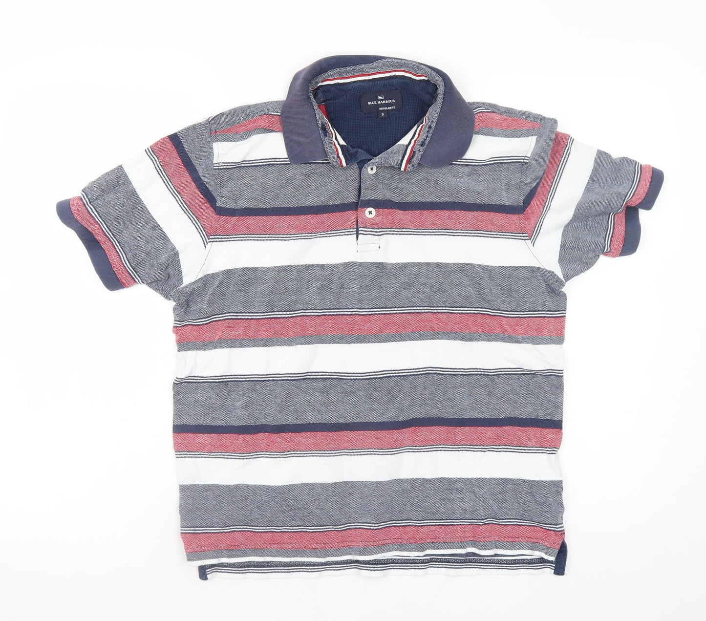 Marks and Spencer Men's Navy Mix Striped Cotton Polo Shirt Size S
