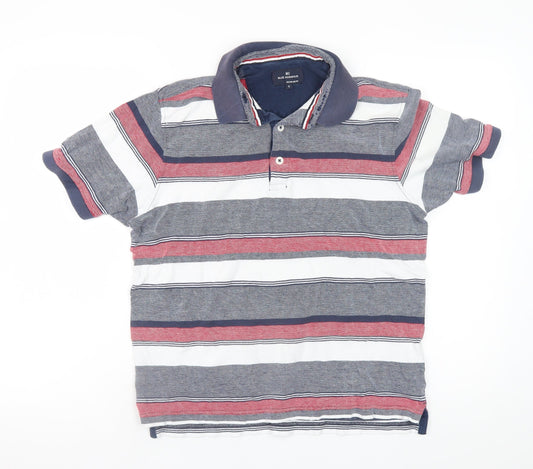 Marks and Spencer Men's Navy Mix Striped Cotton Polo Shirt Size S