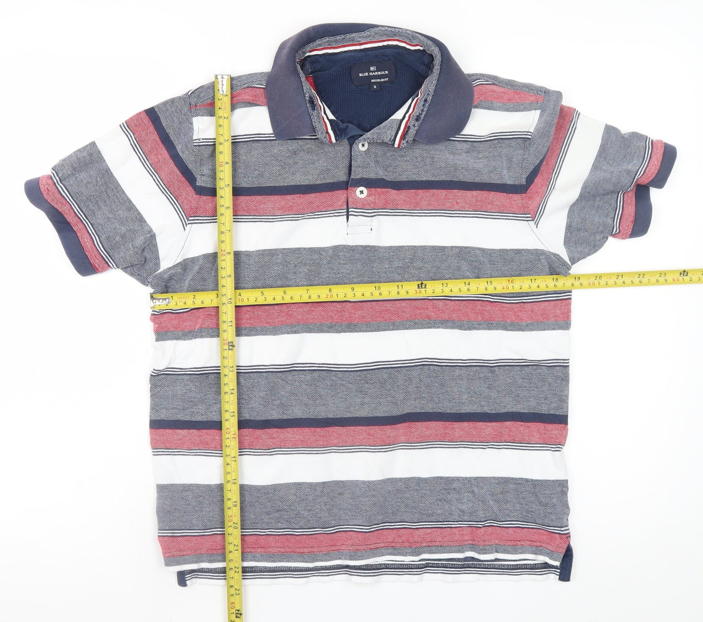 Marks and Spencer Men's Navy Mix Striped Cotton Polo Shirt Size S