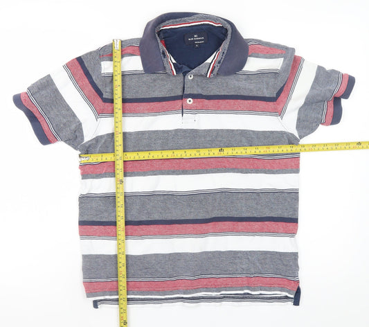 Marks and Spencer Men's Navy Mix Striped Cotton Polo Shirt Size S
