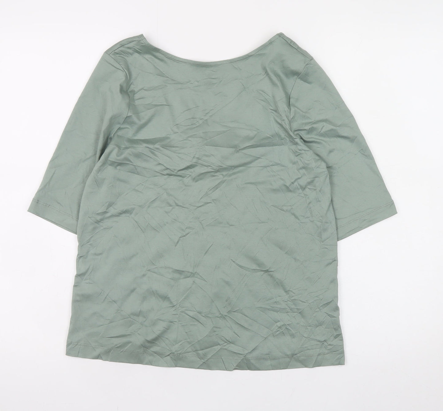 Jaeger Womens Green Cotton Stretch 3/4 Sleeve Scoop Neck Top Size 12