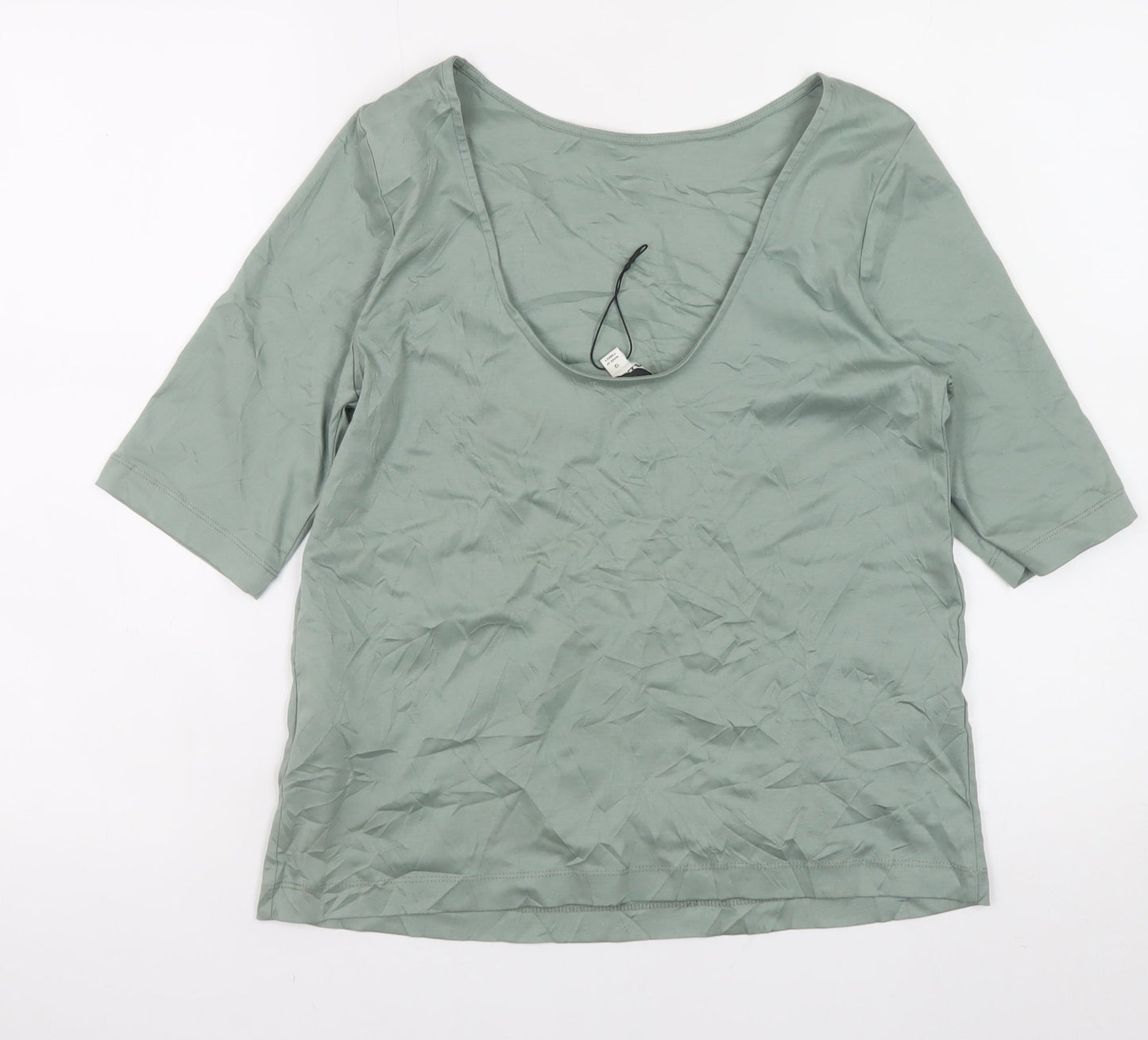 Jaeger Womens Green Cotton Stretch 3/4 Sleeve Scoop Neck Top Size 12