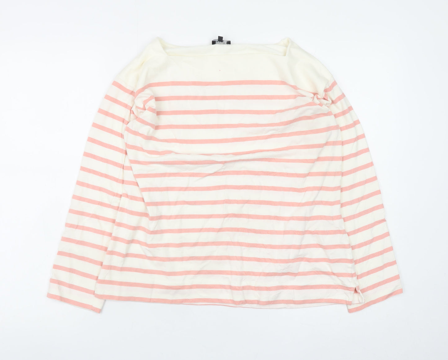 Jaeger Women Pink Striped Long Sleeve Boat Neck Cotton Top M