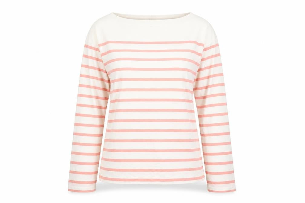 Jaeger Women Pink Striped Long Sleeve Boat Neck Cotton Top M