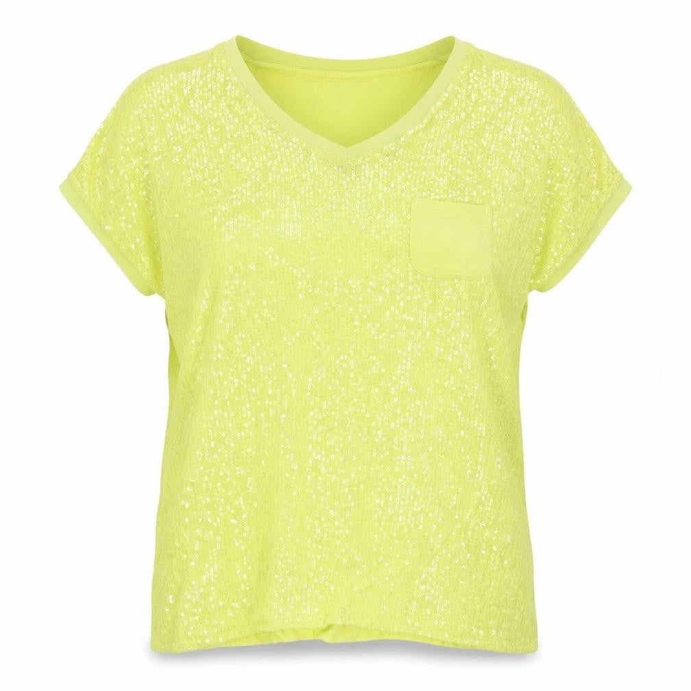 Next Women's Yellow Sequin V-Neck Short Sleeve T-Shirt Size 8