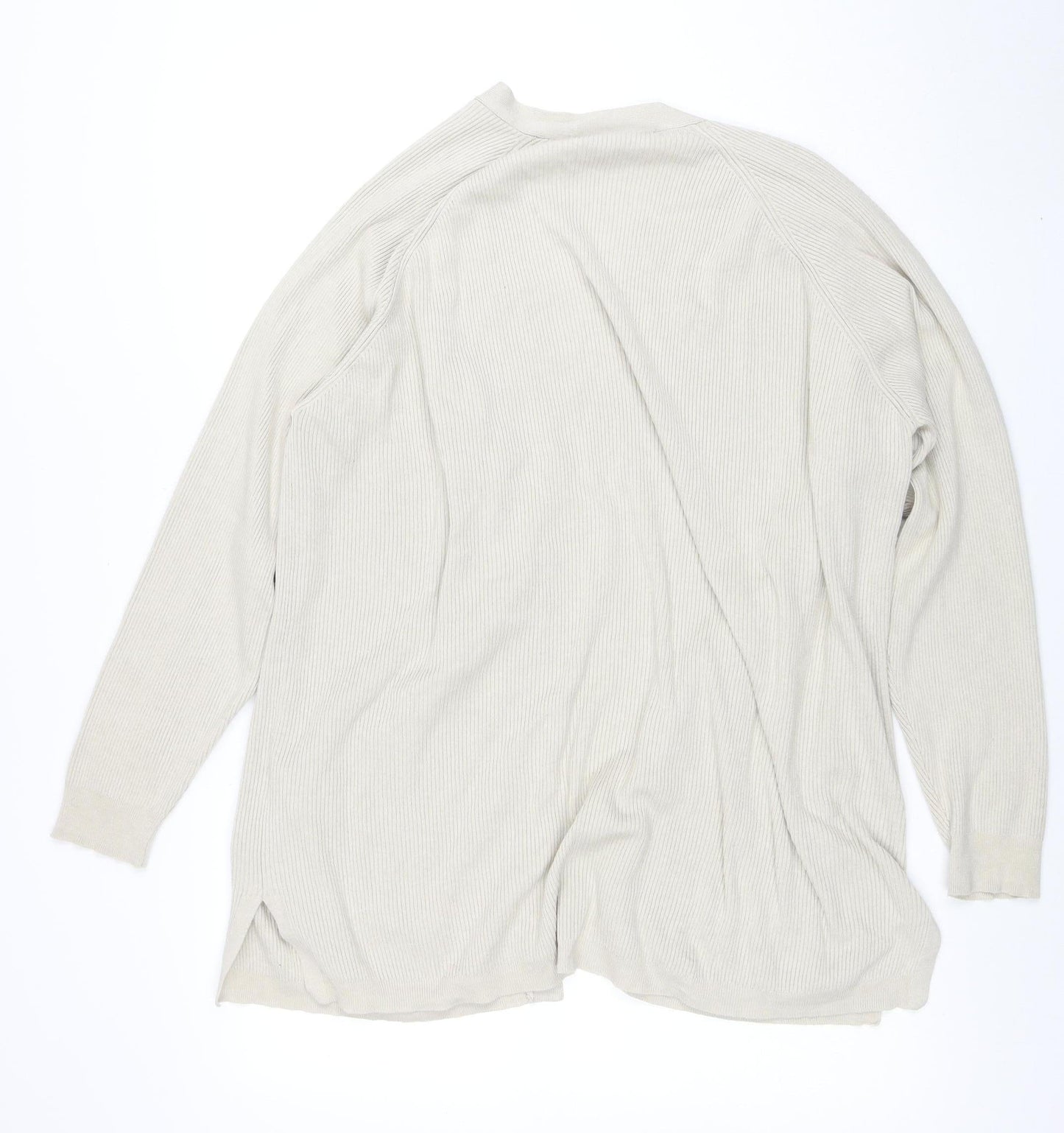 Marks and Spencer Womens Beige XL V-Neck Open Knit Cardigan