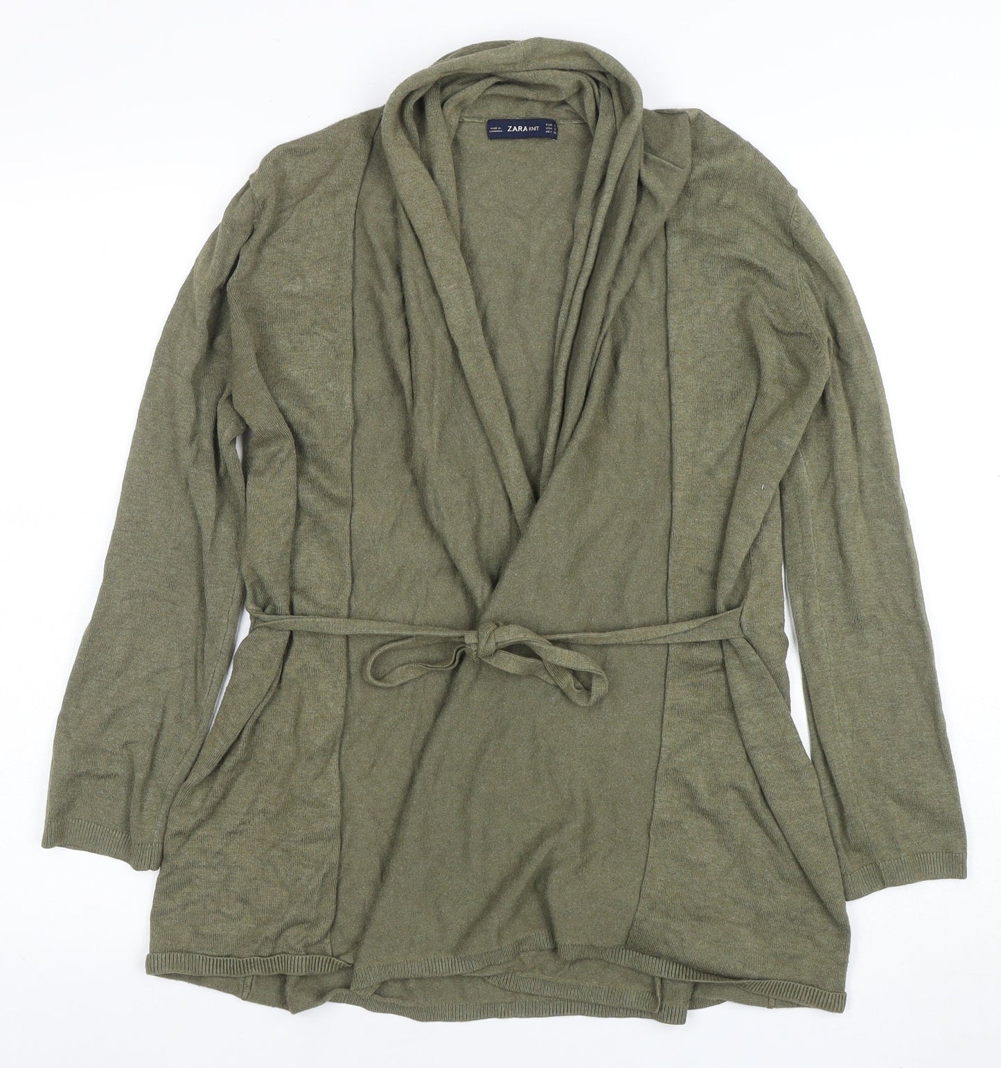 Zara Women’s Green Long Sleeve Belted Cardigan Knit S