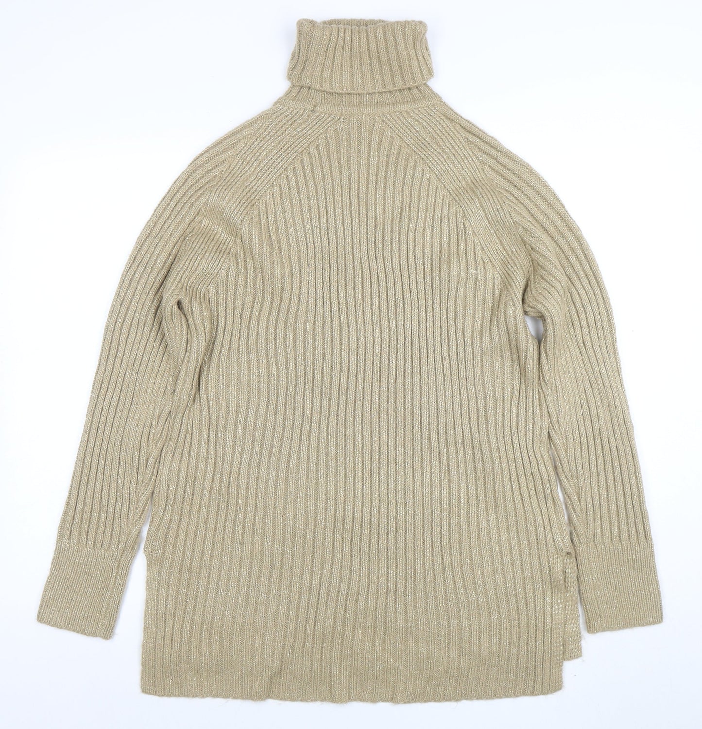 Marks and Spencer Women’s Beige Wool Roll Neck Tunic Jumper Size M