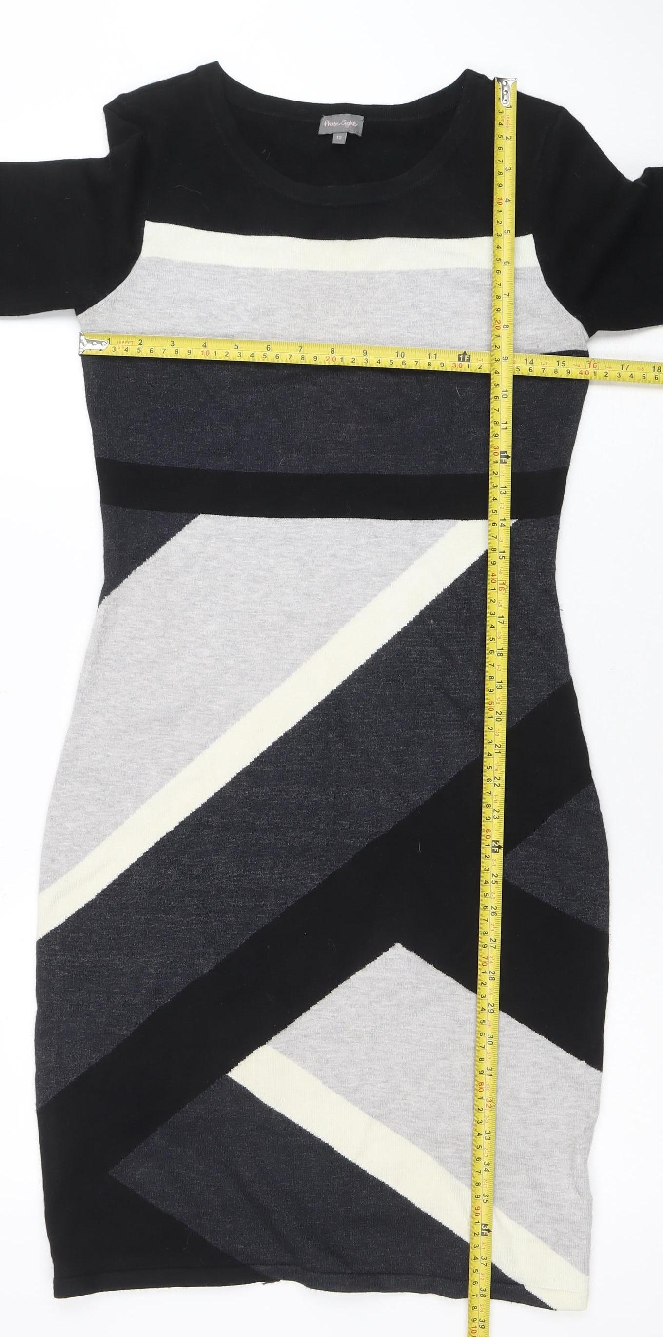 Next Women's Black Geometric Knit Jumper Size 12 Round Neck