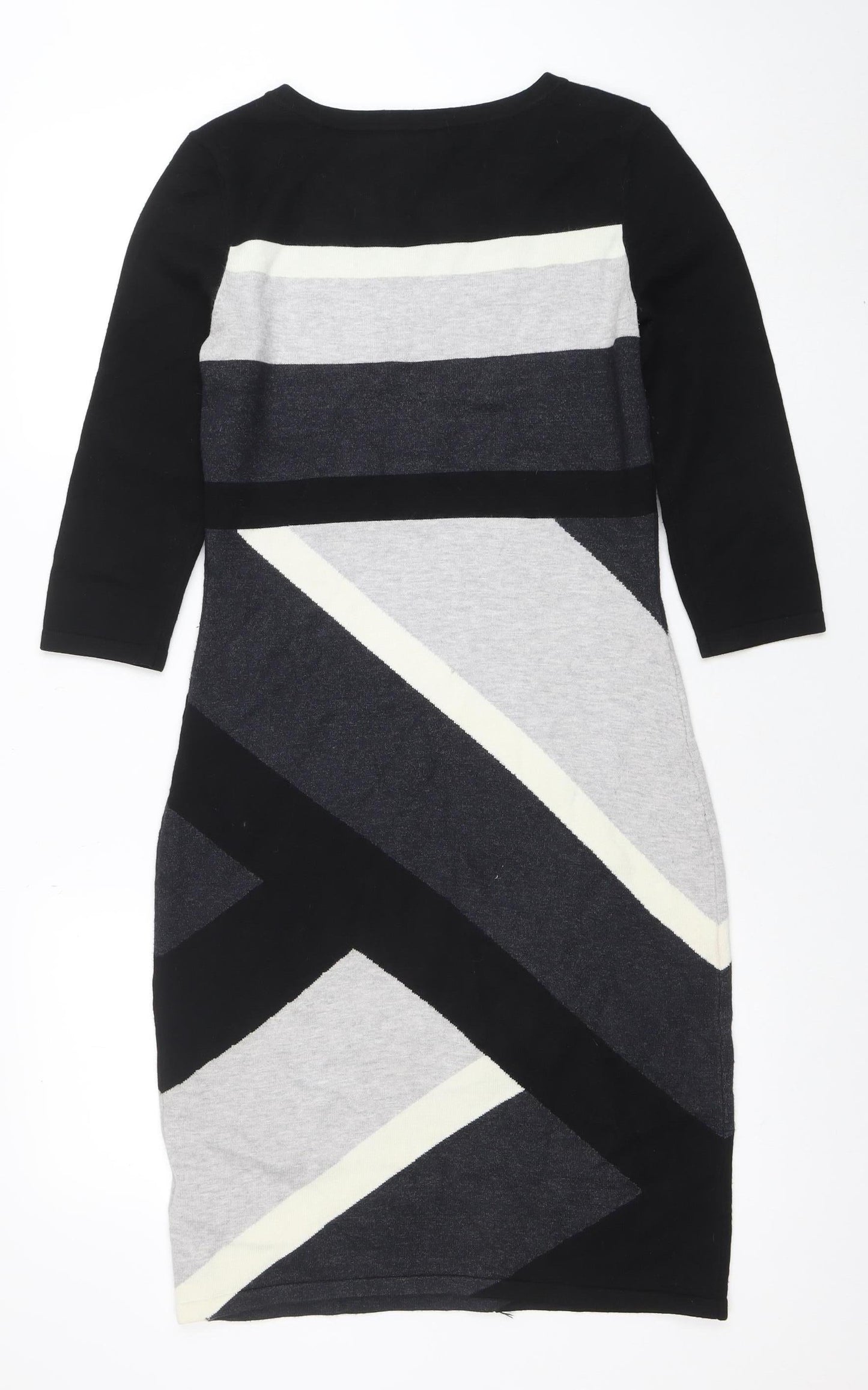 Next Women's Black Geometric Knit Jumper Size 12 Round Neck