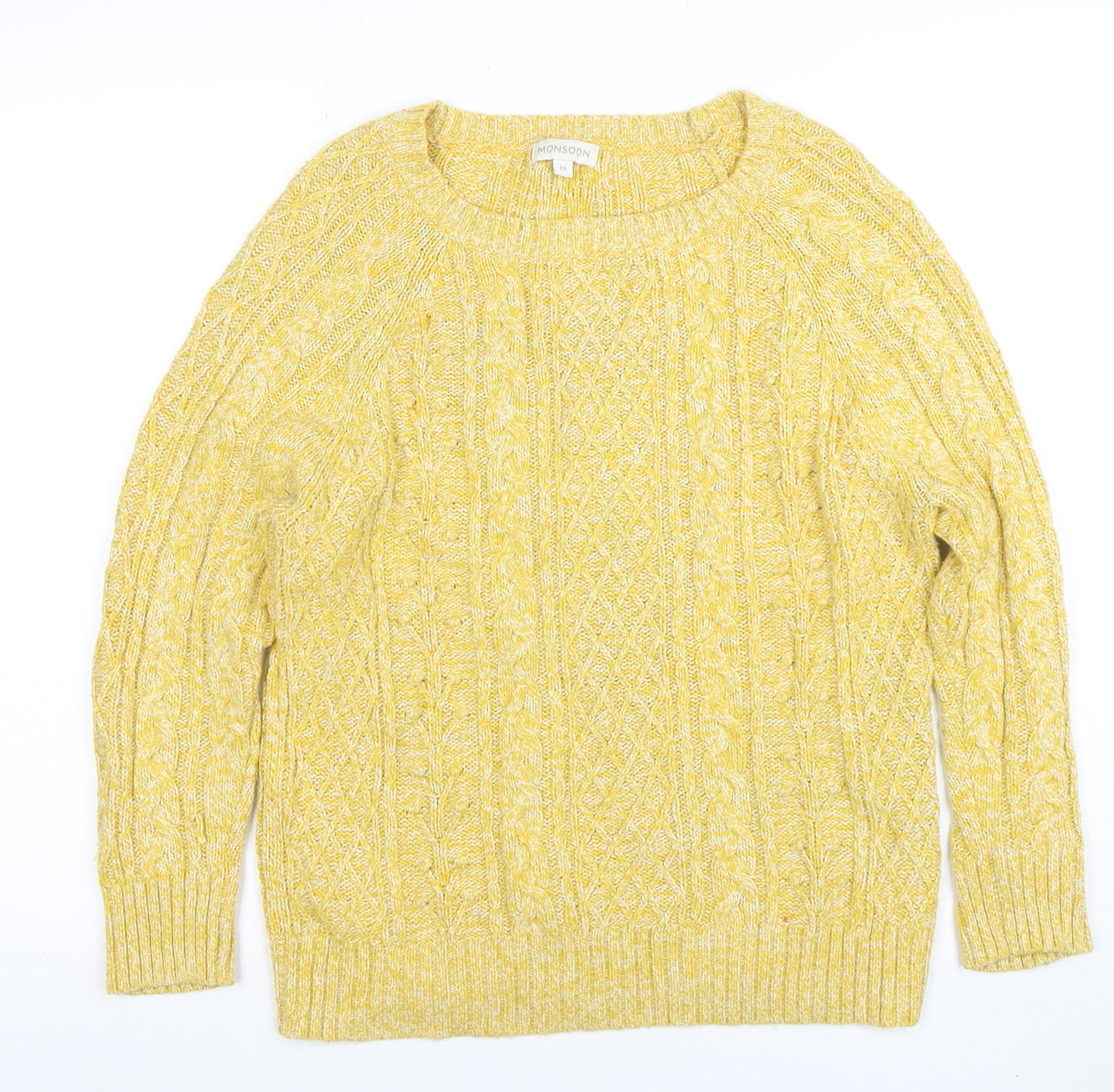 Monsoon Women’s Yellow Cable-Knit Cotton Blend Jumper Size M