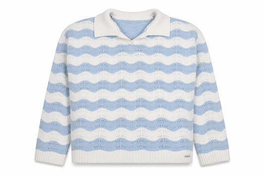Lee Cooper Womens Blue White Collared Knit Jumper Size L Cotton Pullover
