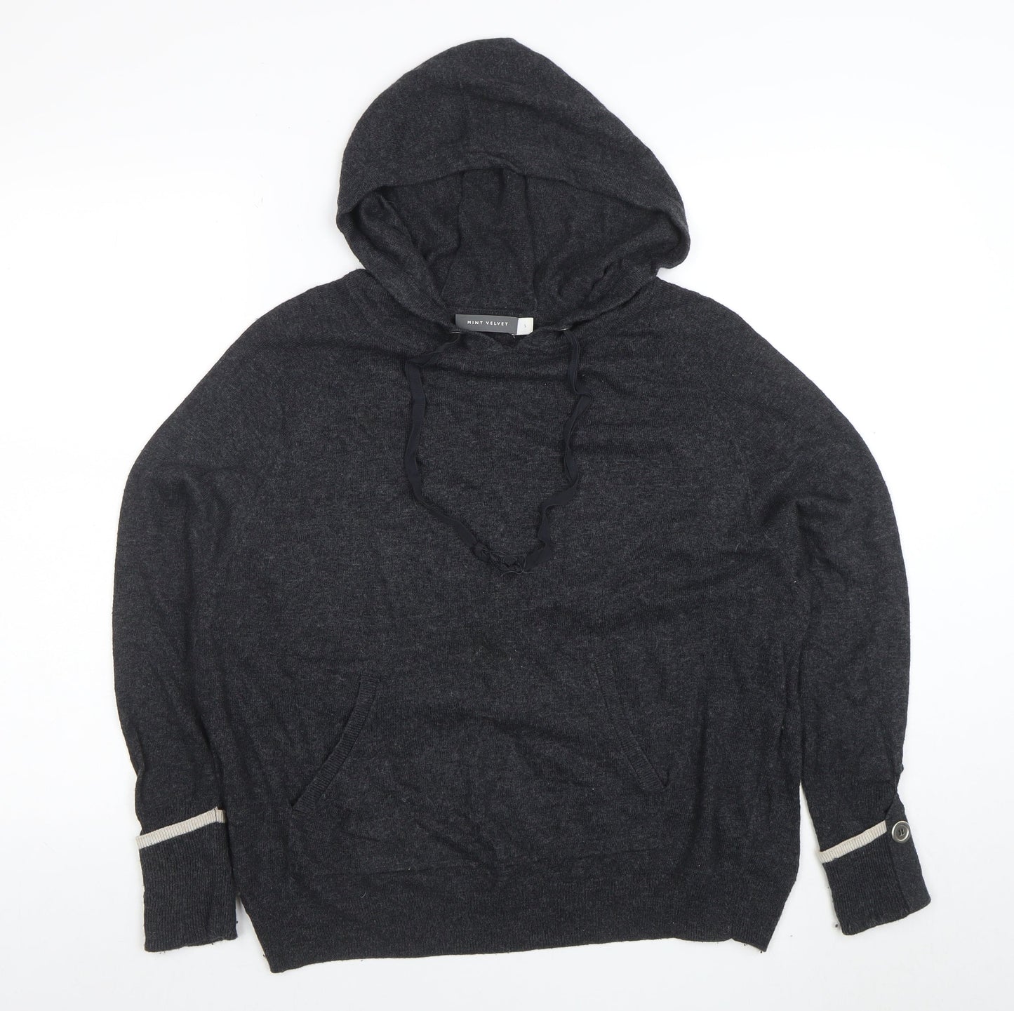 Mint Velvet Women's Grey Hooded Pullover Jumper Small Cotton Cashmere Blend