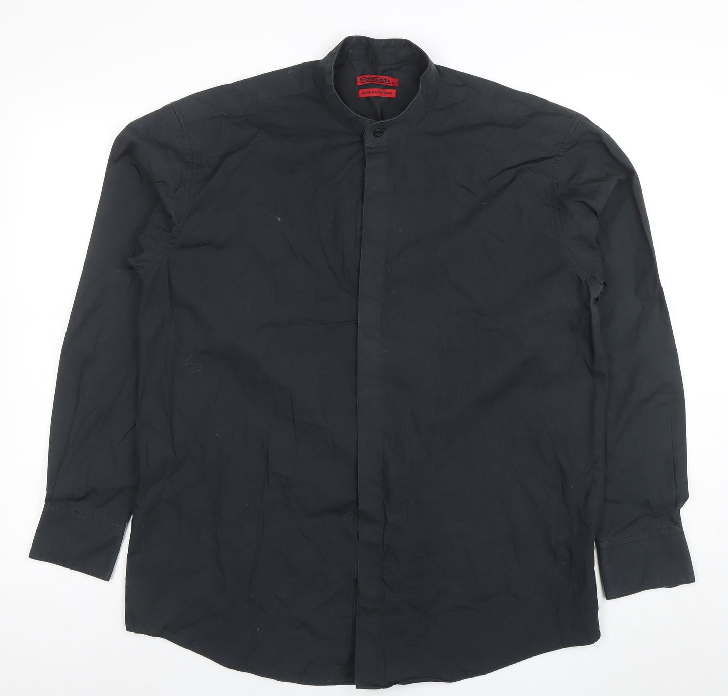 Frascati Men's Black 40 Regular Fit Band Collar Long Sleeve Dress Shirt