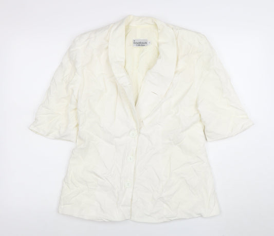 Richard Roberts Collection Womens Ivory Linen Blend Shawl Blazer Size 14