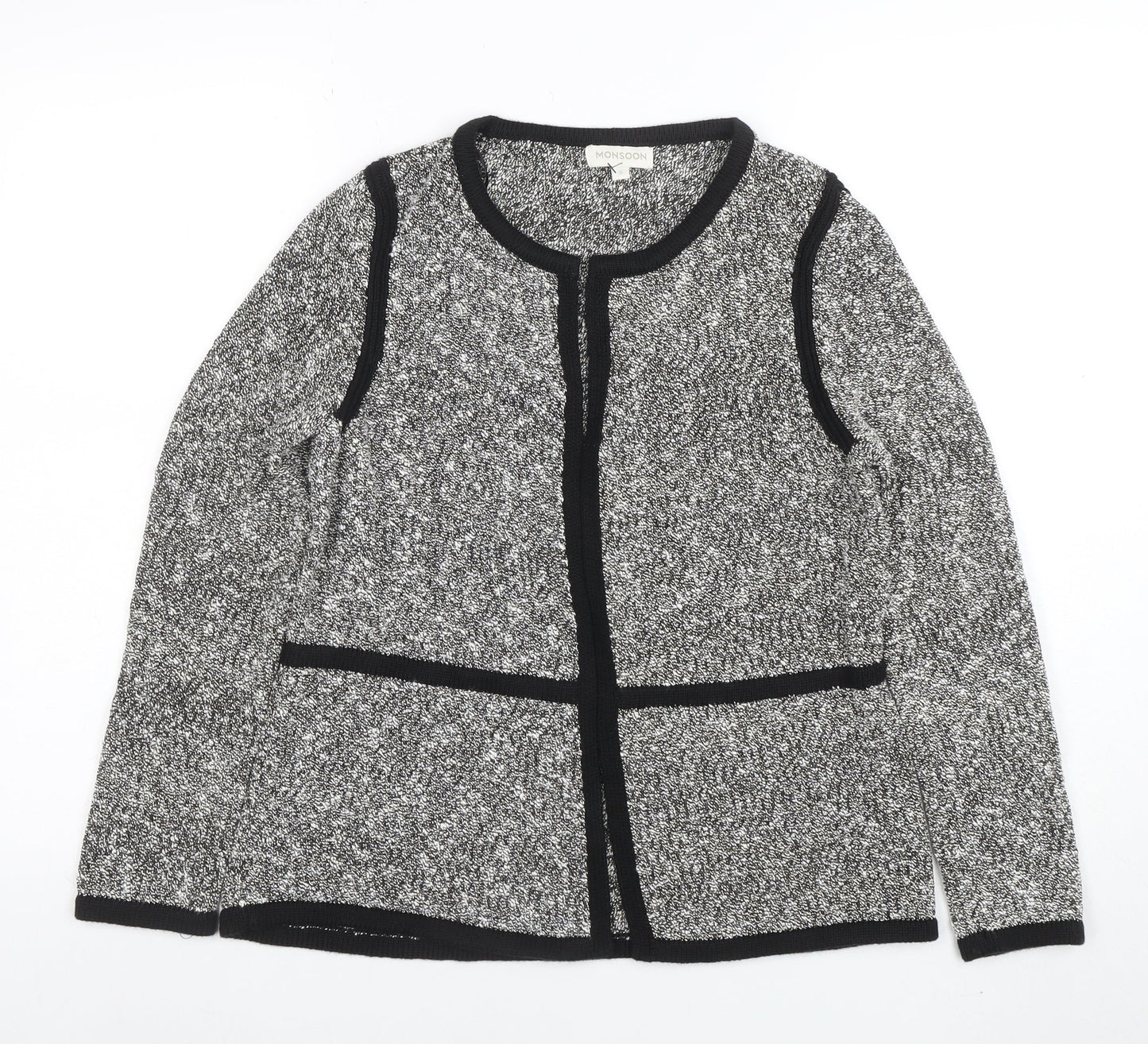 Monsoon Women’s Grey Knit Cardigan Small Long Sleeve Cotton Blend