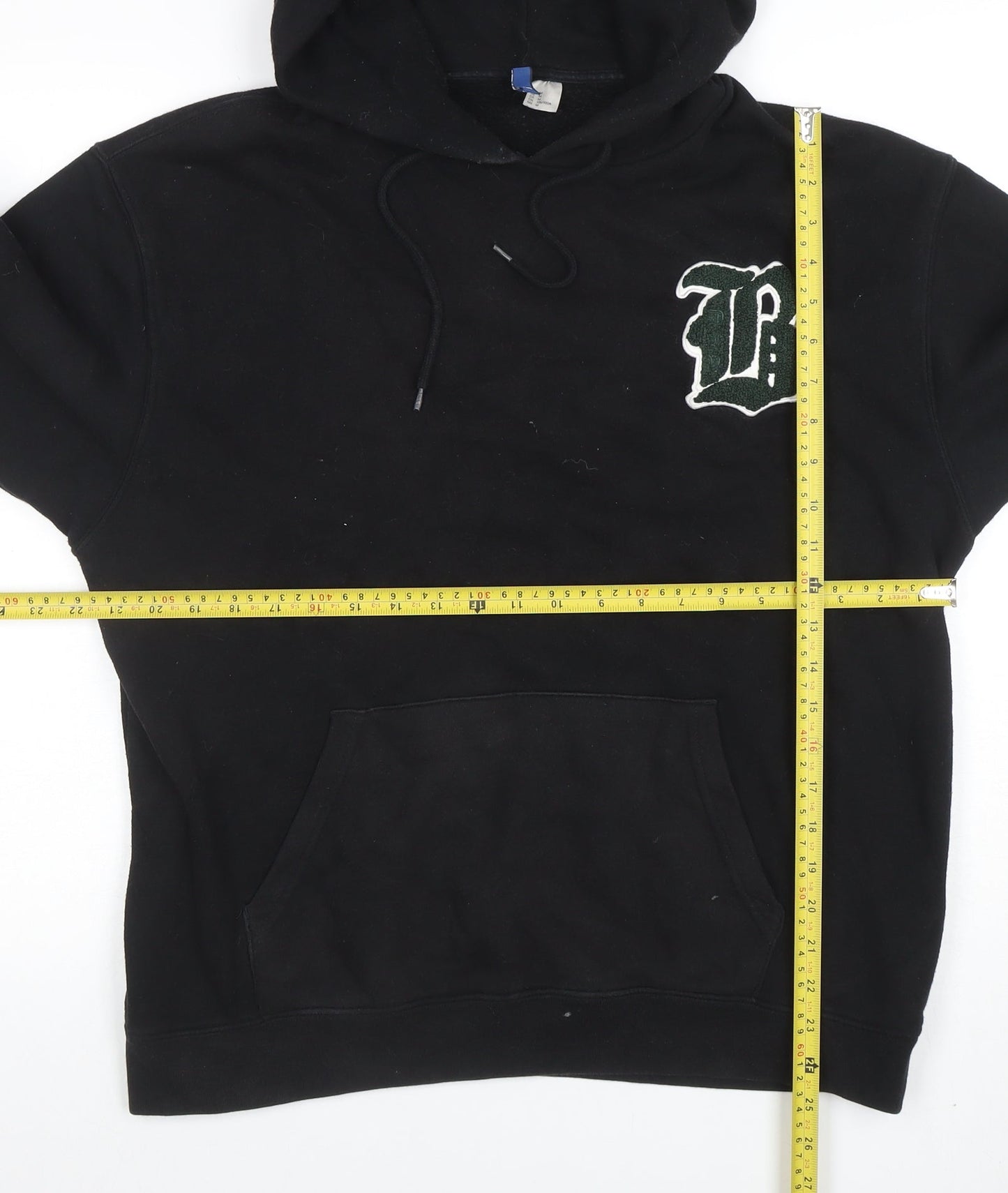 H&M Divided Mens Black Pullover Hoodie M Embroidered Logo