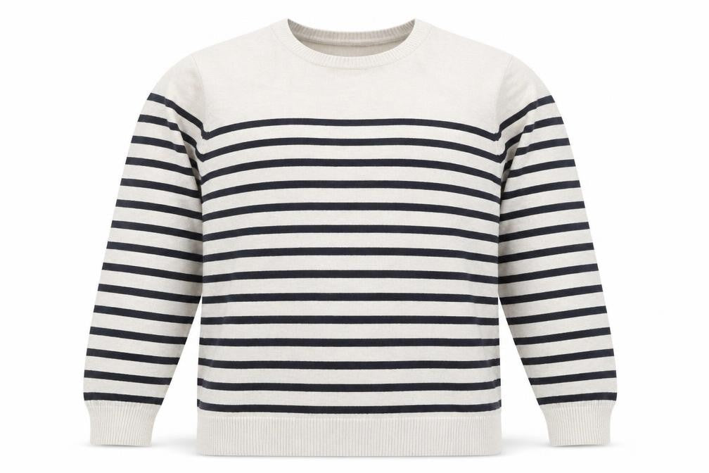 Front view of Easy Men’s Beige Striped Cotton Crew Neck jumper L