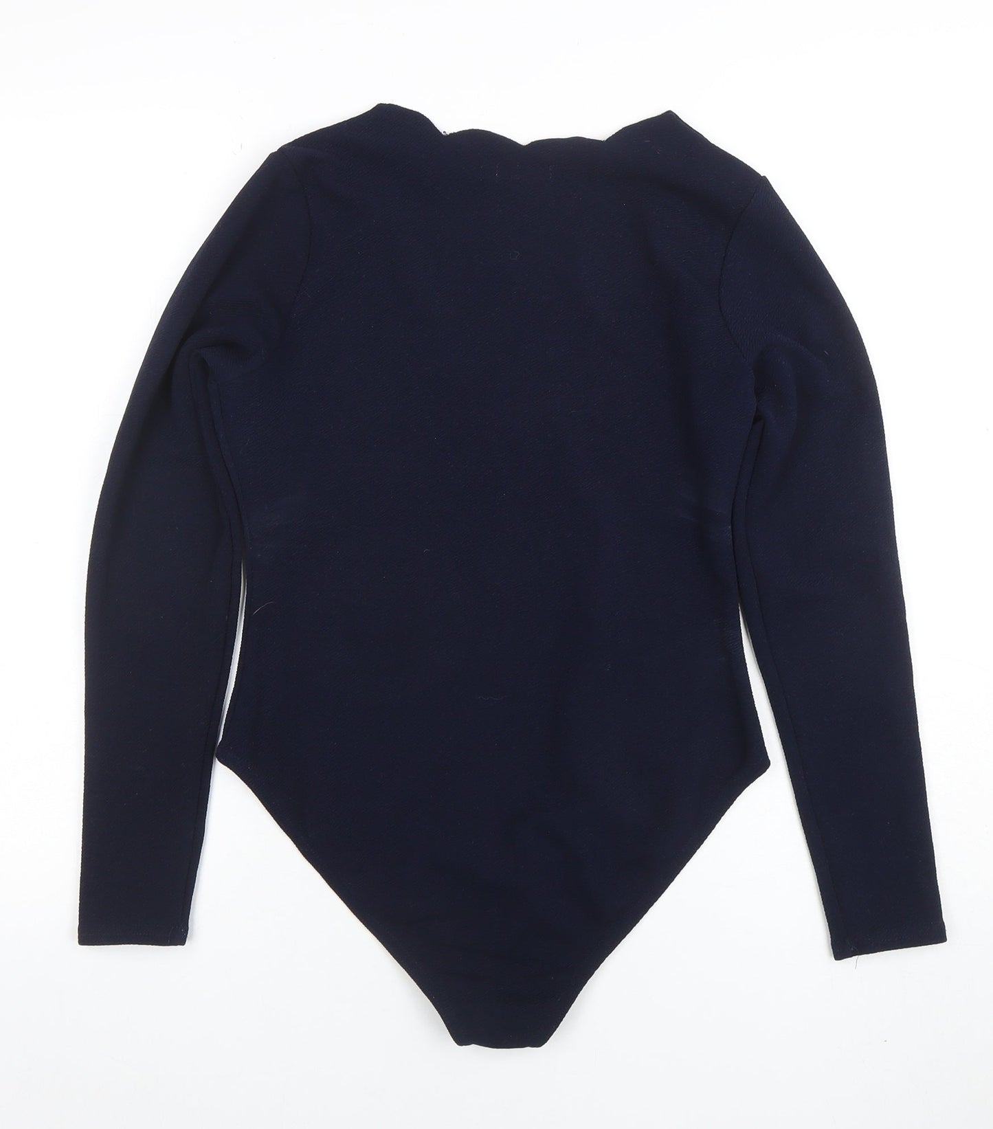 Boohoo Women Navy Long Sleeve Scallop Neck Bodysuit UK 12
