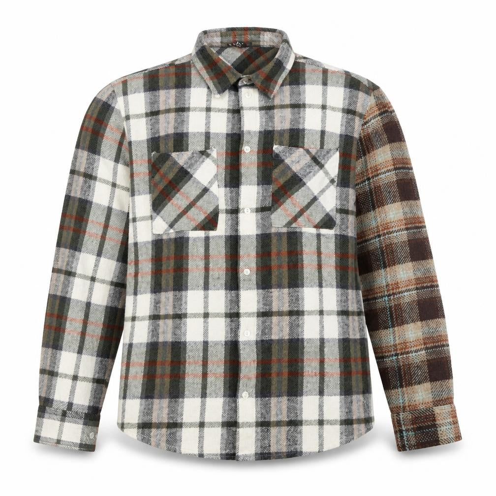 Front view of boohooMAN Men's Multicoloured Checked Flannel Button-Up Shirt M