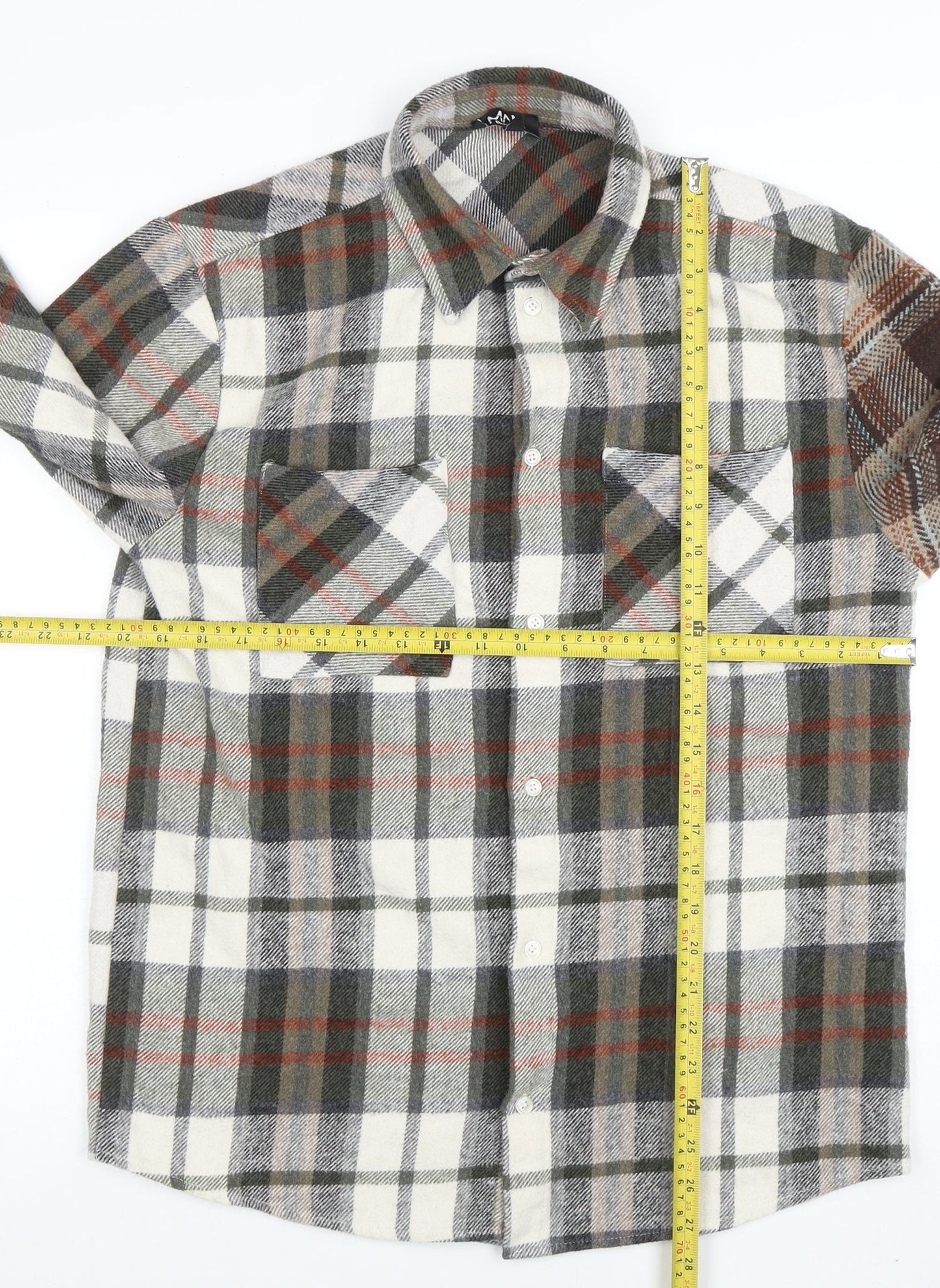 boohooMAN Men's Multicoloured Checked Flannel Button-Up Shirt M