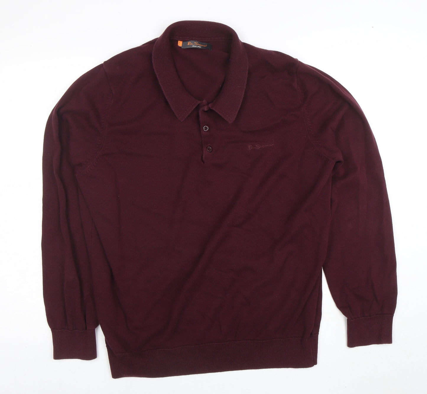 Ben Sherman Men's Red XL Long Sleeve Cotton Polo Shirt