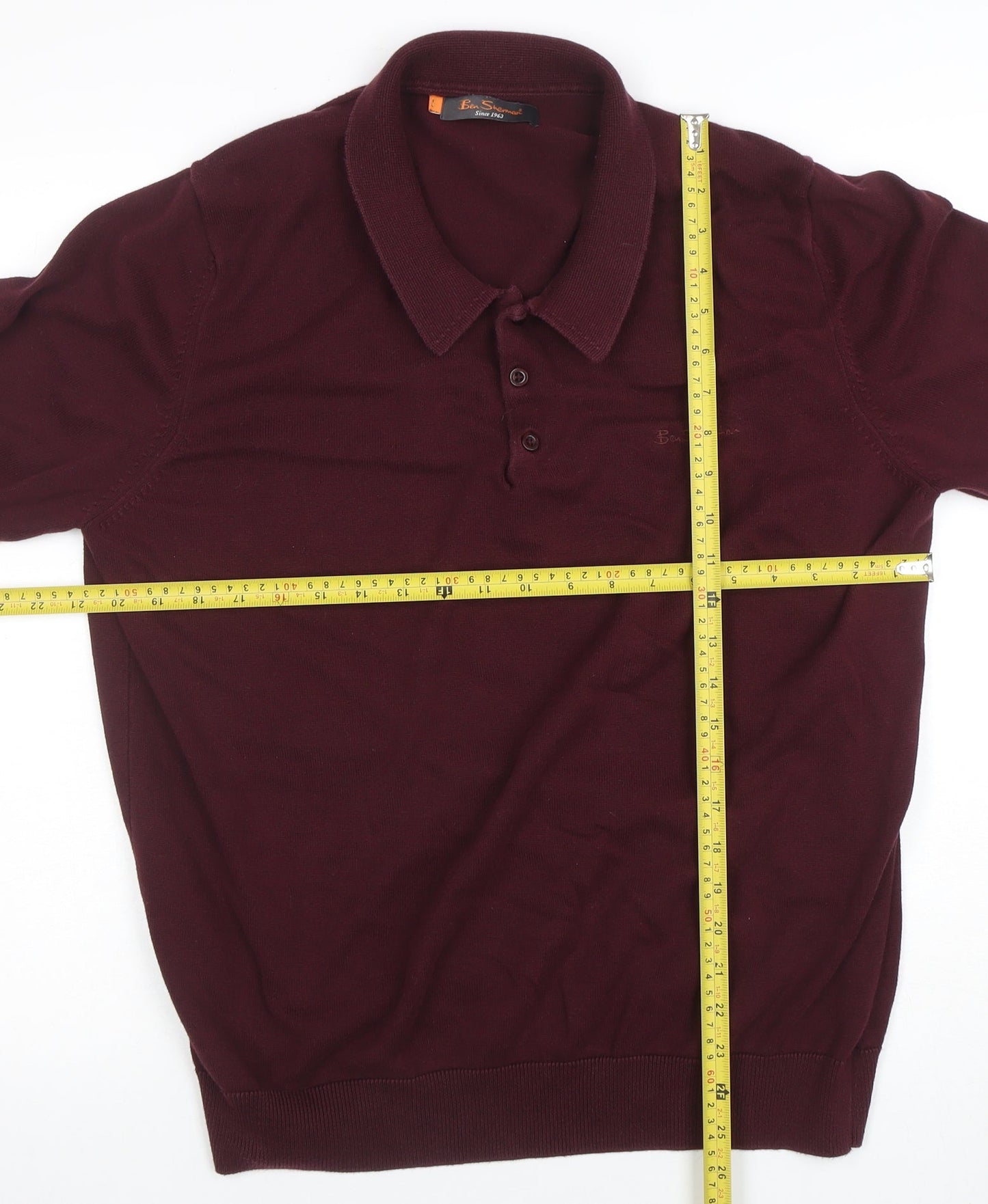Ben Sherman Men's Red XL Long Sleeve Cotton Polo Shirt