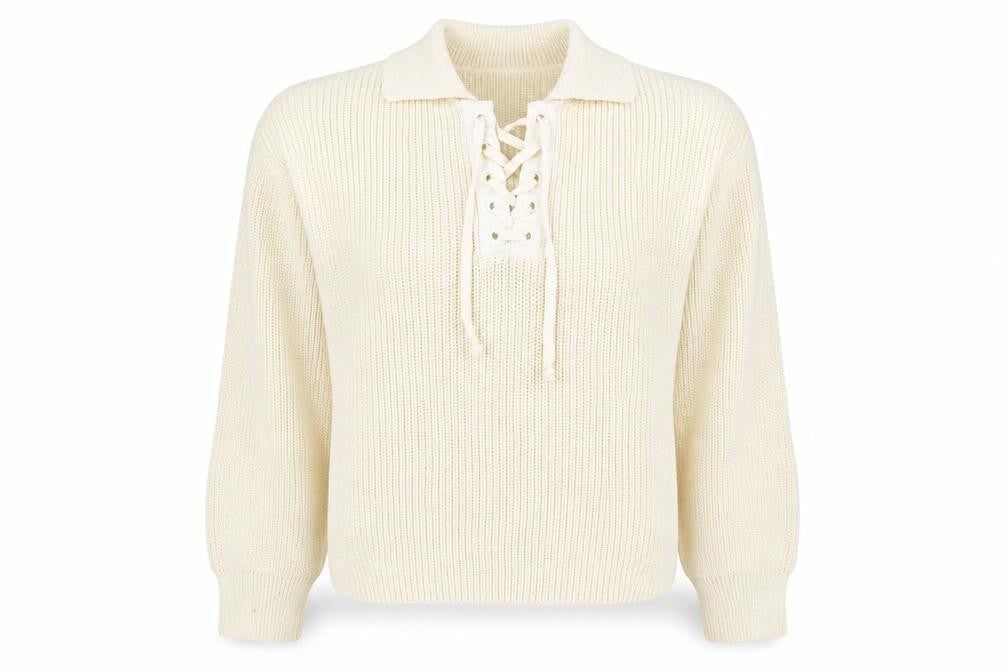 MNG Womens Ivory Collared Lace-Up Henley Knit Jumper Size L