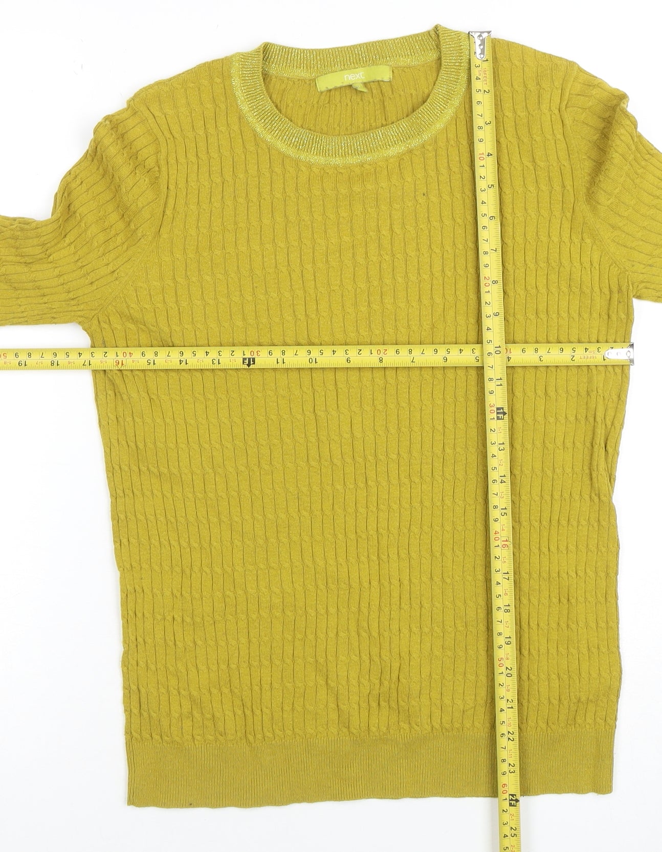 Next Women's Green Cable-Knit Crew Neck Long Sleeve Jumper Size 12