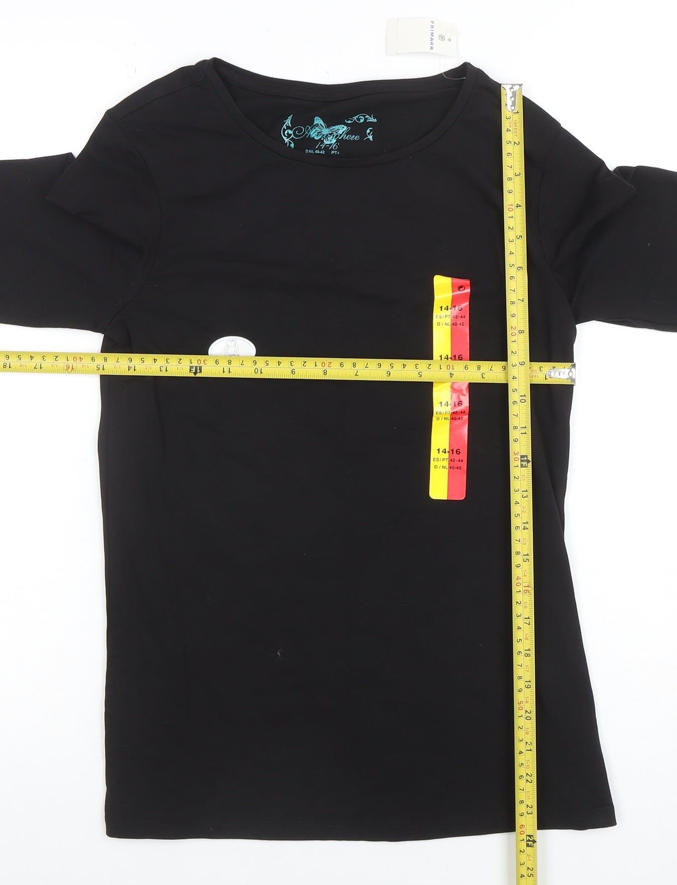 Anyplace Women's Black Long Sleeve Stretch Jersey T-Shirt Size 14-16