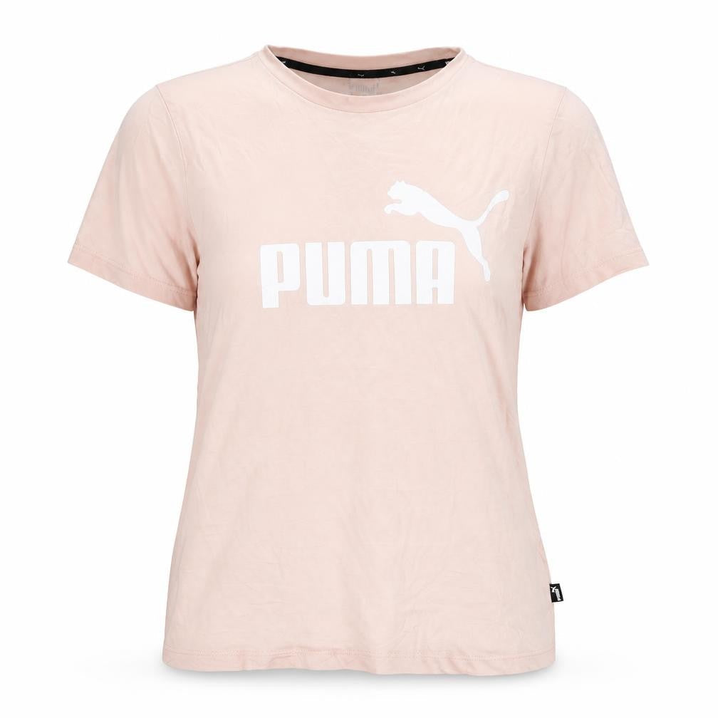 Front view of Puma Women's Pink Short Sleeve Classic Cotton Crew Neck T-Shirt XS