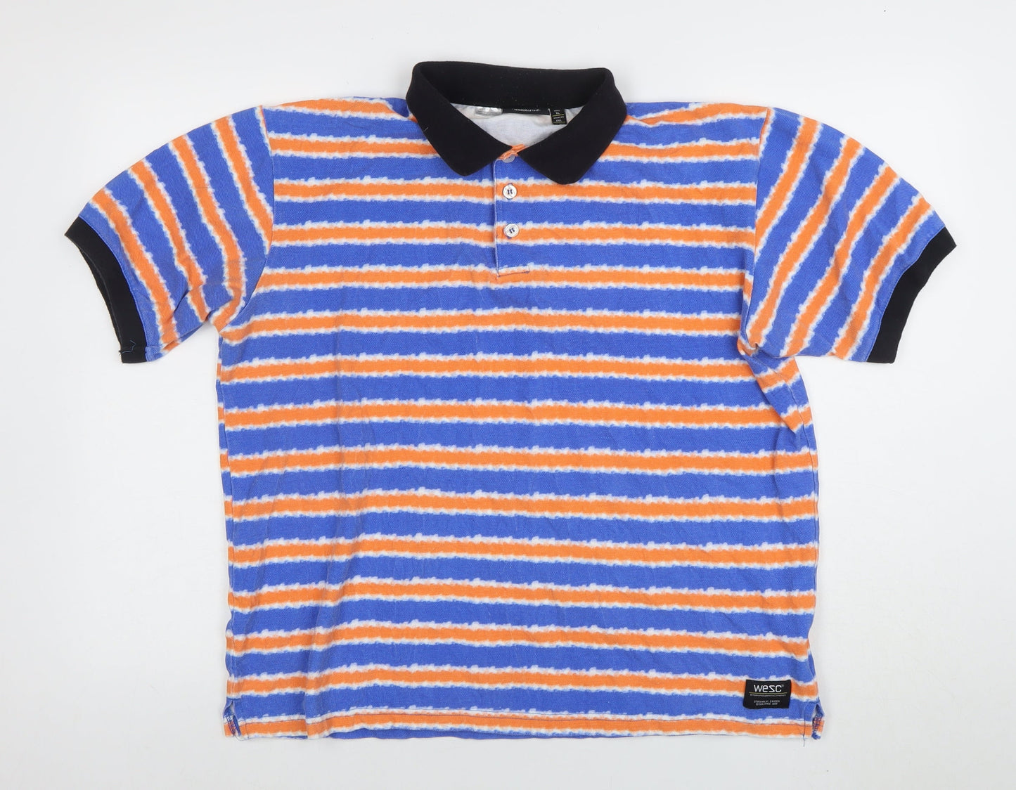 WESC Men's Multicoloured Striped Cotton Polo Shirt XL