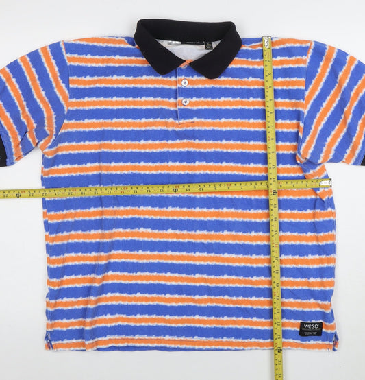WESC Men's Multicoloured Striped Cotton Polo Shirt XL