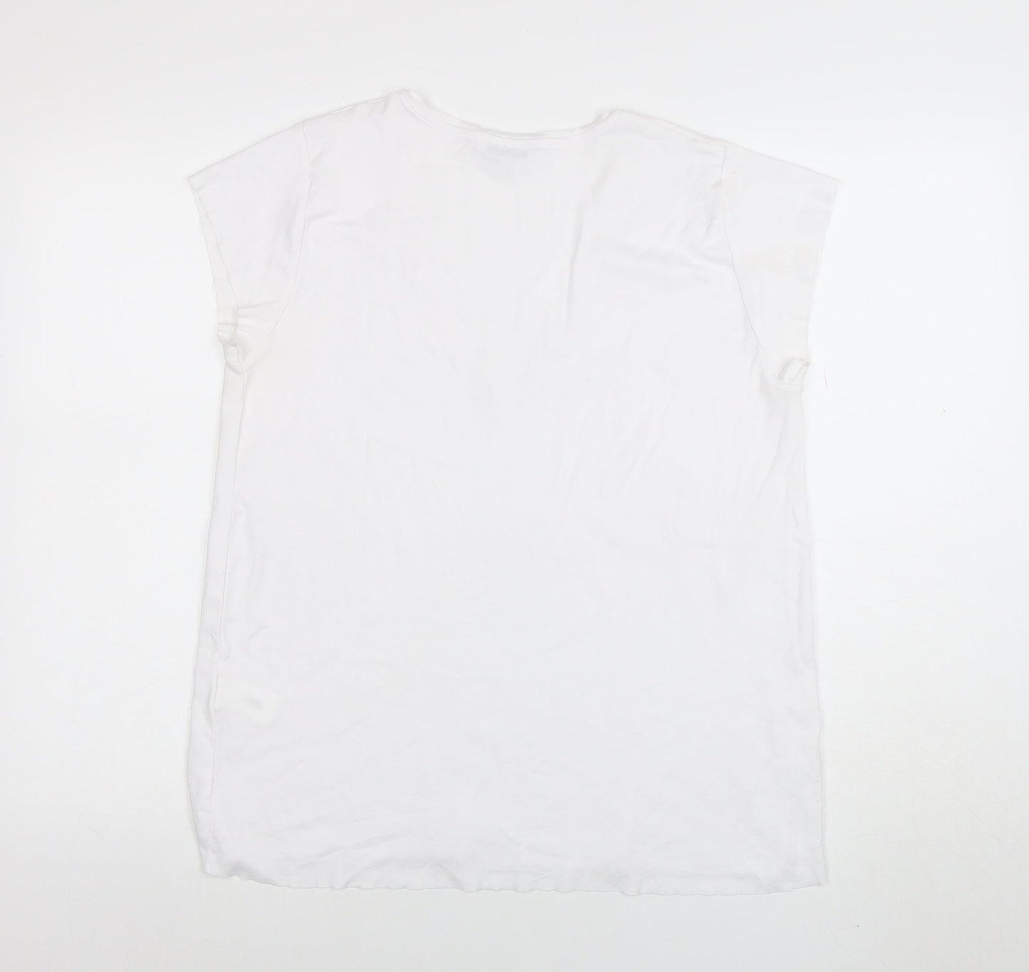 ZARA Women White Basic V-Neck Cotton T-Shirt Size XL