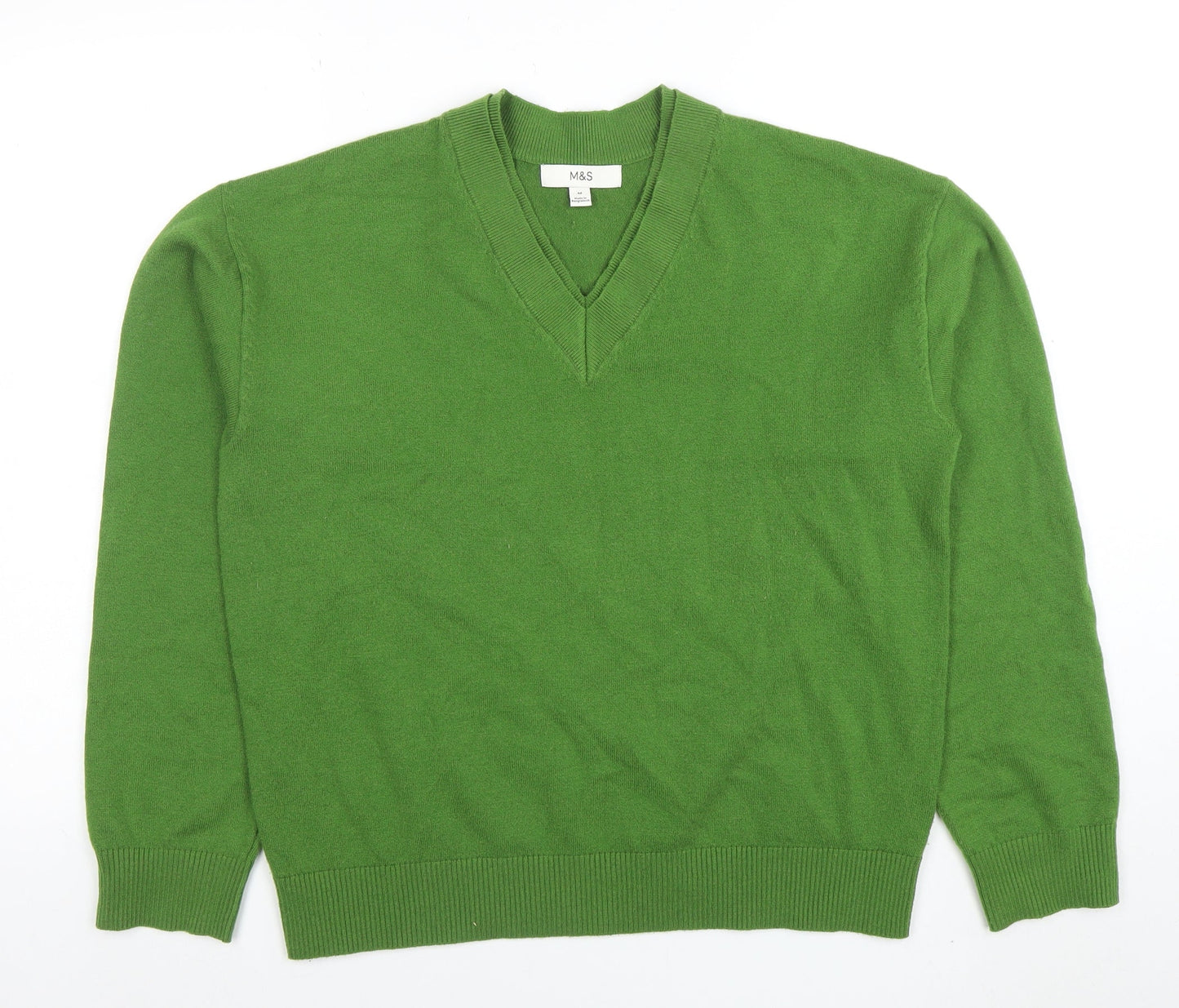Marks and Spencer Men’s Green Wool Blend V-Neck Jumper Size M