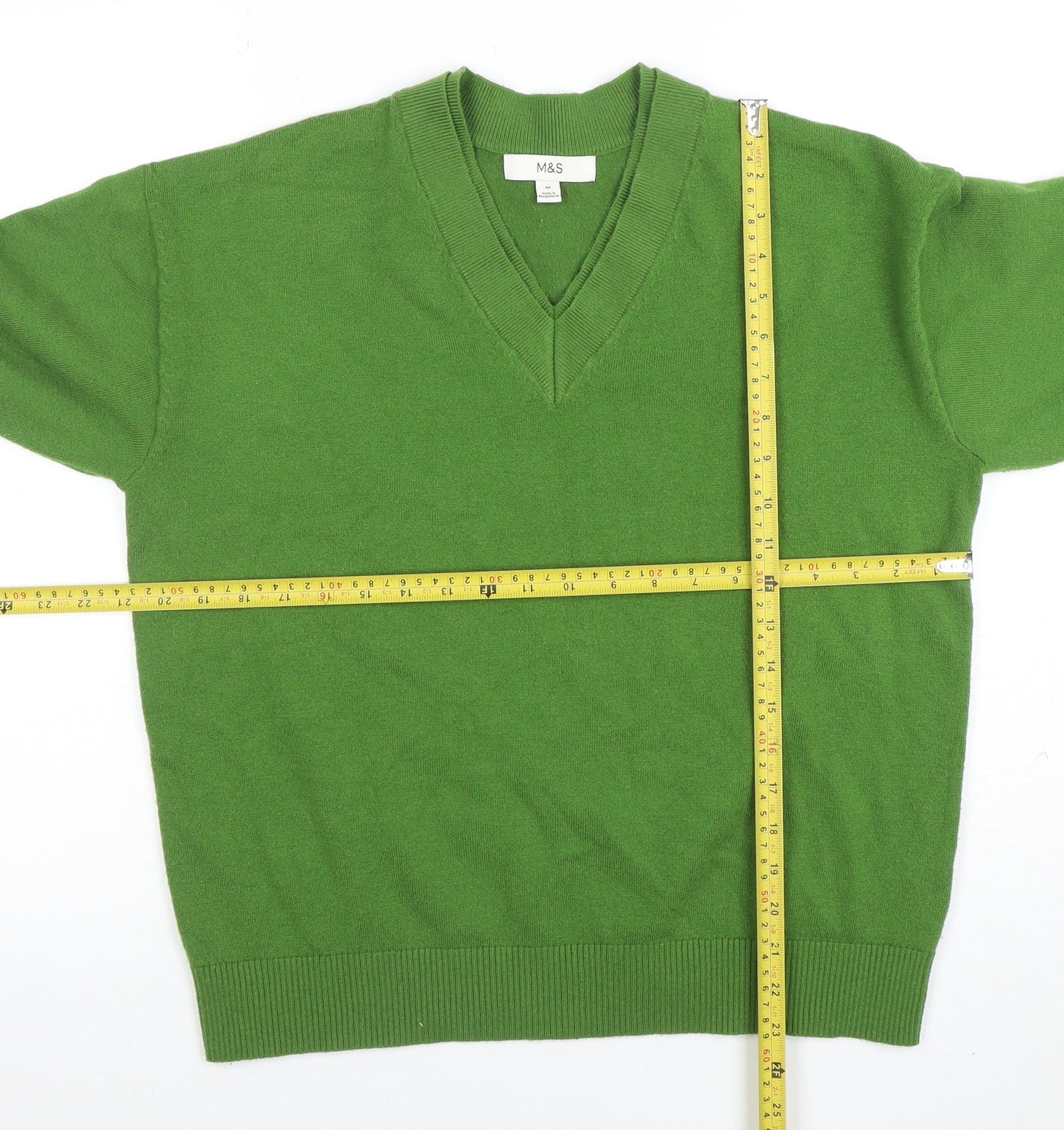 Marks and Spencer Men’s Green Wool Blend V-Neck Jumper Size M