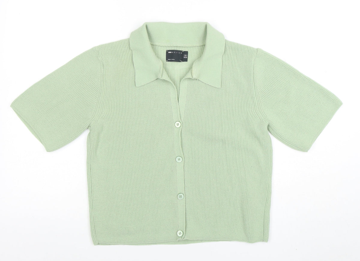 Additional front view of ASOS Design Women's Green Cardigan UK 6 Short Sleeve Collared Knit